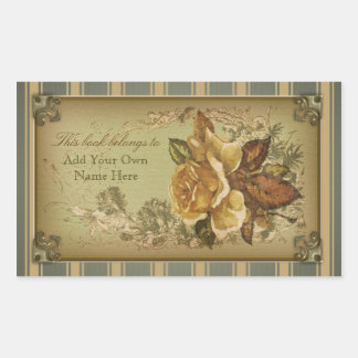 Antique Rose (green) Bookplate Rectangular Sticker