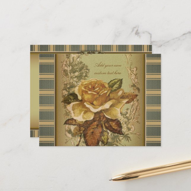 Antique Rose (green) Personalised Postcard (Front/Back In Situ)
