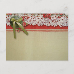 Antique Rose Lace Rustic Red Victorian Burlap Invitation Postcard