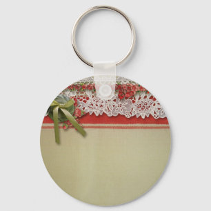 Antique Rose Lace Rustic Red Victorian Burlap Key Ring