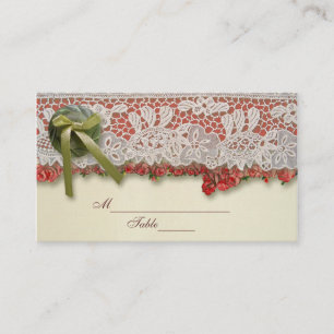 Antique Rose Lace Rustic Red Victorian Burlap Place Card