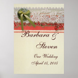 Antique Rose Lace Rustic Red Victorian Burlap Poster