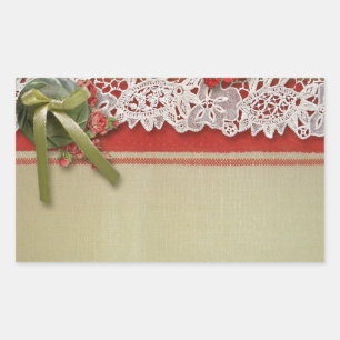 Antique Rose Lace Rustic Red Victorian Burlap Rectangular Sticker