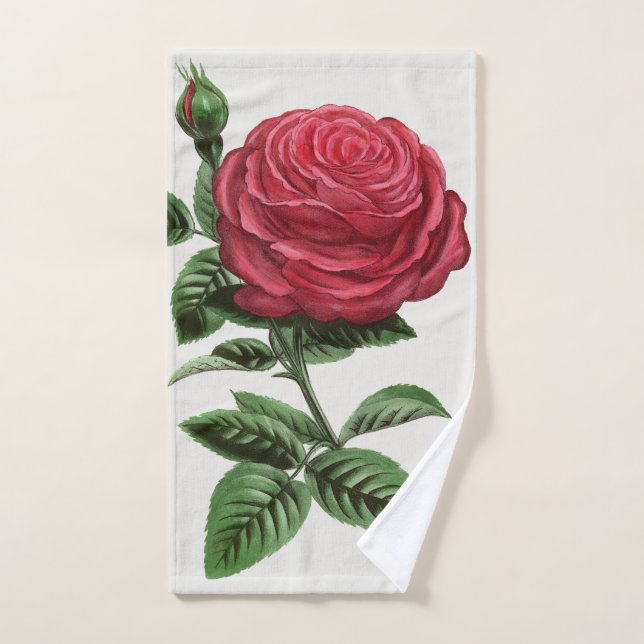 Antique Rose Lithograph, François-Frédéric Grobon Bath Towel Set (Hand Towel)