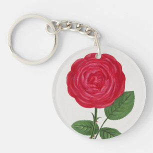 Antique Rose Lithograph, François-Frédéric Grobon Key Ring