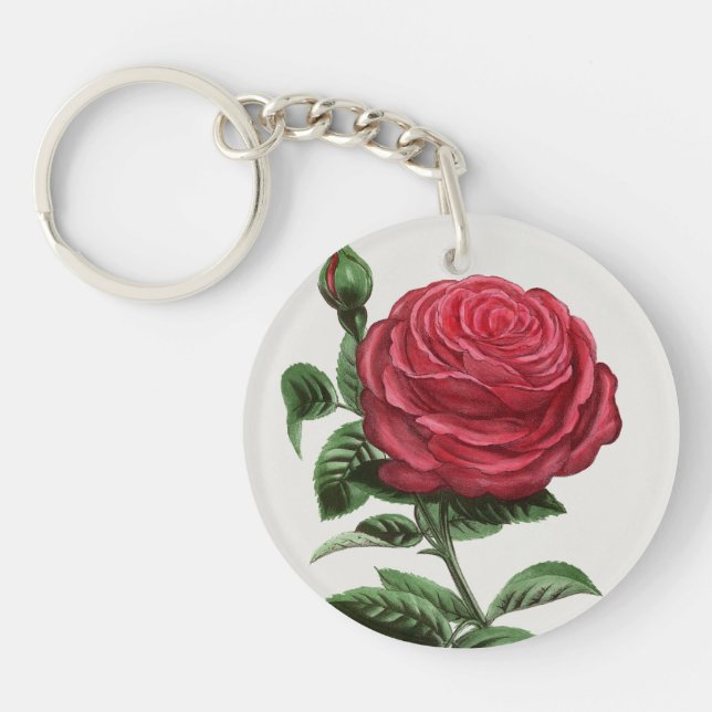 Antique Rose Lithograph, François-Frédéric Grobon Key Ring (Front)