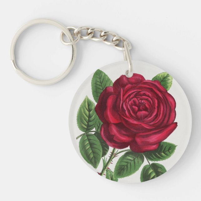 Antique Rose Lithograph, François-Frédéric Grobon Key Ring (Front)