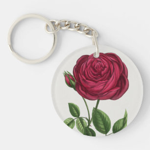 Antique Rose Lithograph, François-Frédéric Grobon Key Ring