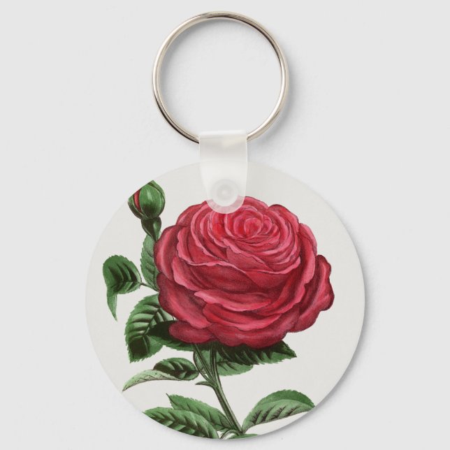 Antique Rose Lithograph, François-Frédéric Grobon Key Ring (Front)