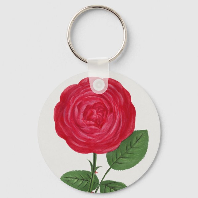 Antique Rose Lithograph, François-Frédéric Grobon Key Ring (Front)