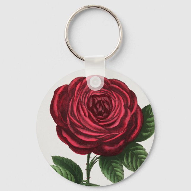 Antique Rose Lithograph, François-Frédéric Grobon Key Ring (Front)