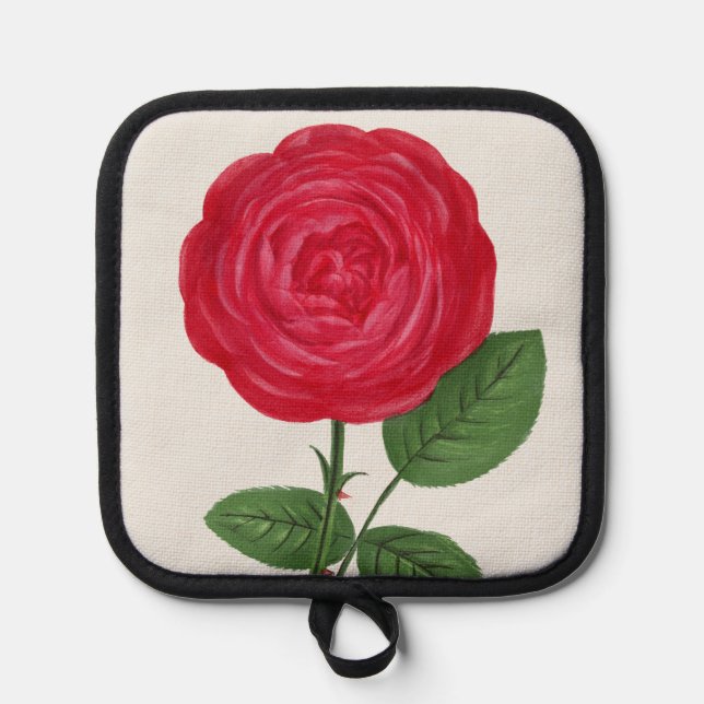 Antique Rose Lithograph, François-Frédéric Grobon Pot Holder (Front)