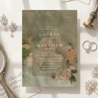 Antique Rose Oil Painting Wedding Invitation