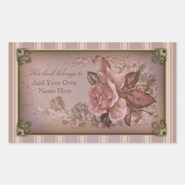 Antique Rose (pink) Bookplate Rectangular Sticker (Front)