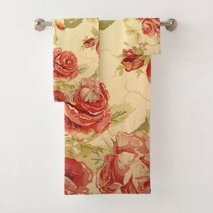 Antique rose print bath towel set