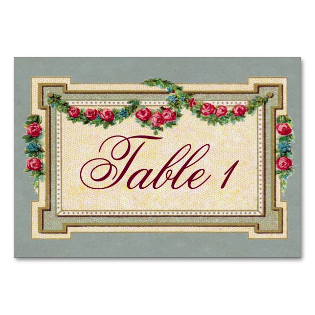 Antique Rose Wreath Table Card (Front)
