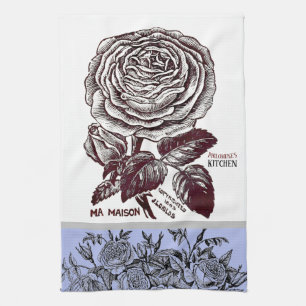 Antique Rose - Your Choice of Text Periwinkle Tea Towel