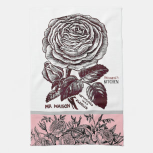 Antique Rose - Your Choice of Text Pink Tea Towel