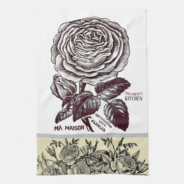 Antique Rose - Your Choice of Text Tea Towel (Vertical)