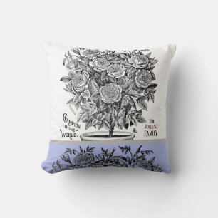 Antique Rosebush - Your Choice of Text Periwinkle Cushion