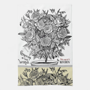 Antique Rosebush - Your Choice of Text Tea Towel