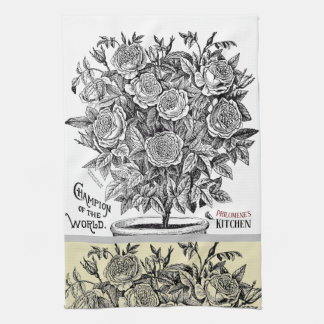 Antique Rosebush - Your Choice of Text Tea Towel