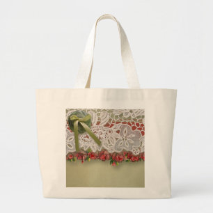 Antique Roses and Burlap Large Tote Bag