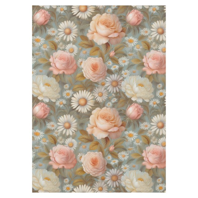 Antique roses and daisies pattern tablecloth (Front)