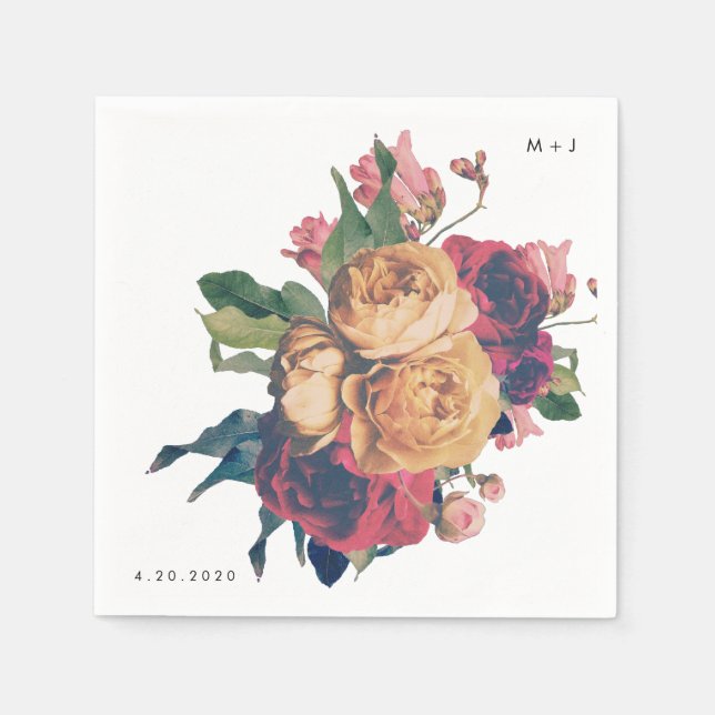 Antique Roses Botanical Fete Wedding Table Napkins (Front)
