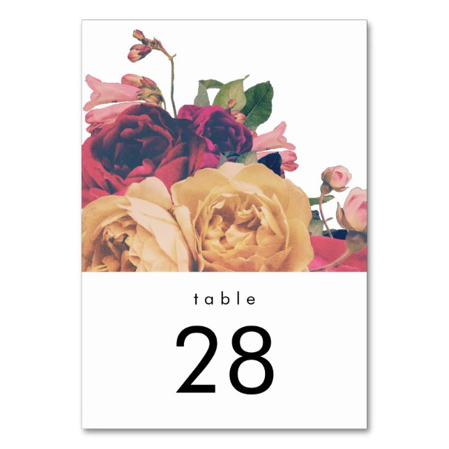 Antique Roses Botanical Fete Wedding Table Numbers (Front)