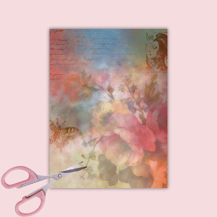 Antique Roses Butterfly Ephemeral découpage Tissue Paper