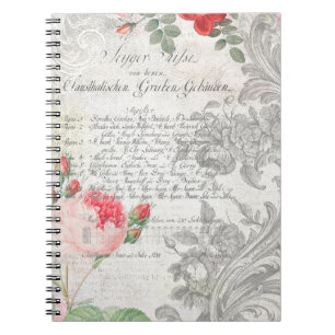 Antique Roses, Engraved Scrolls & Script Notebook