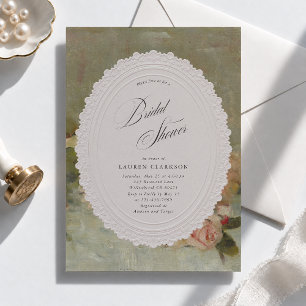 Antique Roses Fine Art Faux Embossed Frame Bridal  Invitation