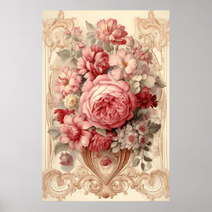 Antique Roses Flowers AI Painting Poster