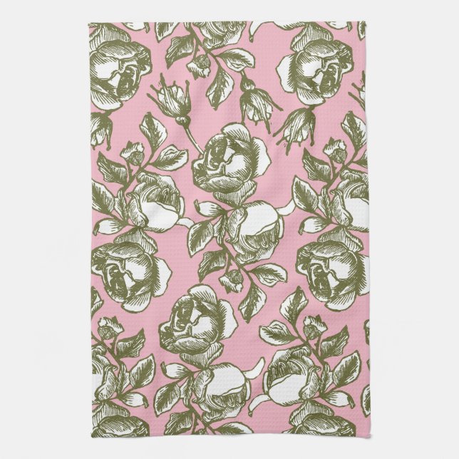 Antique Roses in Golds and White Pink Towel (Vertical)