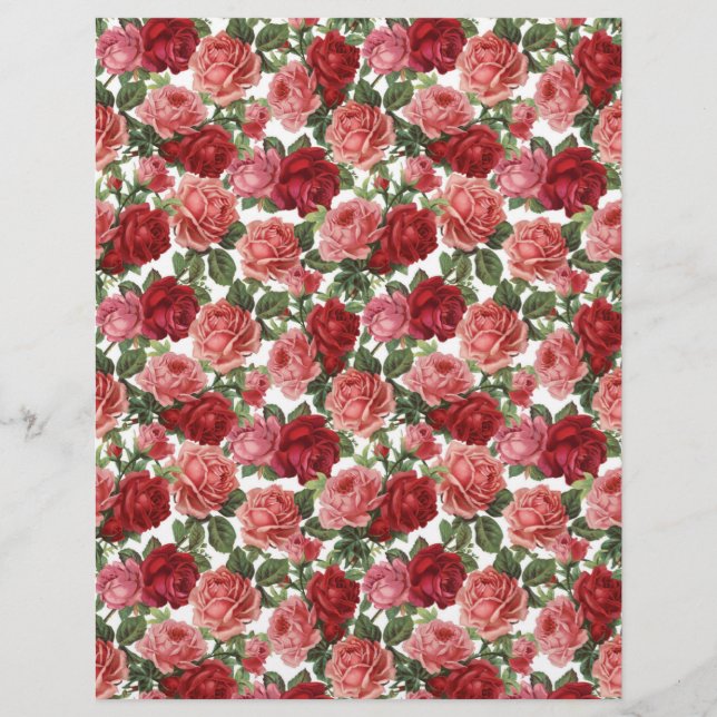 Antique Roses Vintage Arts & Craft Scrapbook Paper (Front)