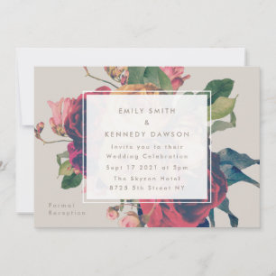Antique Roses Vintage Beige Wedding Invitation