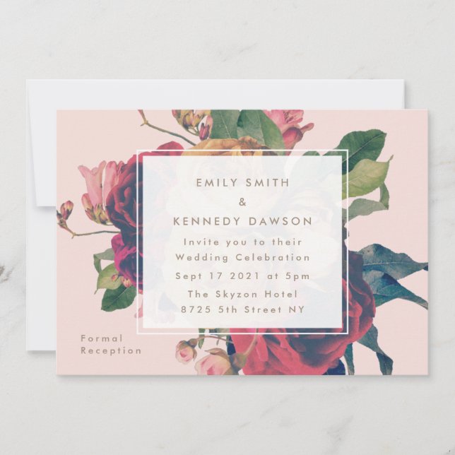 Antique Roses Vintage Pink Wedding Invitation (Front)