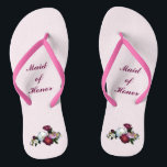 Antique Roses Wedding Maid of Honour Flip Flops<br><div class="desc">Antique roses are the theme of these elegant floral Maid of Honour flip flops with an exquisite bouquet of old fashioned rose flowers in red,  pink and white.   Customise text for your special occasion.</div>