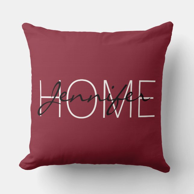 Antique ruby colour home monogram cushion (Front)