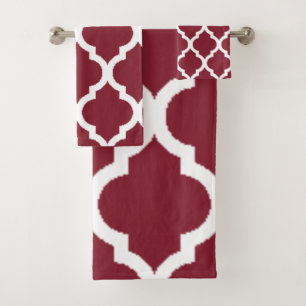 Antique Ruby w/White Quatrefoil Pattern Bath Towel Set
