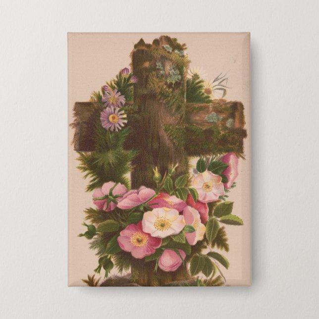 Antique Rustic Cross, Wild Roses, Easter Card, (Front)