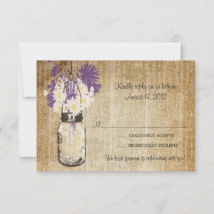 Antique Rustic Mason Jar Daisies Wildflowers RSVP Card