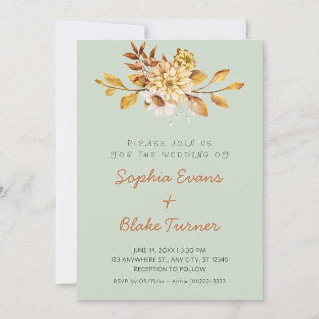 Antique Rustic Soft Floral Light Green Wedding Invitation (Front)