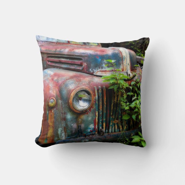 Antique Rusty Old Truck Throw Pillows (Front)