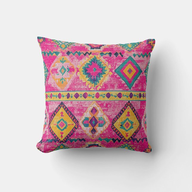 Antique Rusty Pink Gold Oriental Turkish Kilim Rug Cushion (Front)