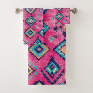 Antique Rusty Pink Oriental Turkish Kilim Rug Bath Towel Set