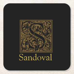 Antique S Monogram Square Paper Coaster