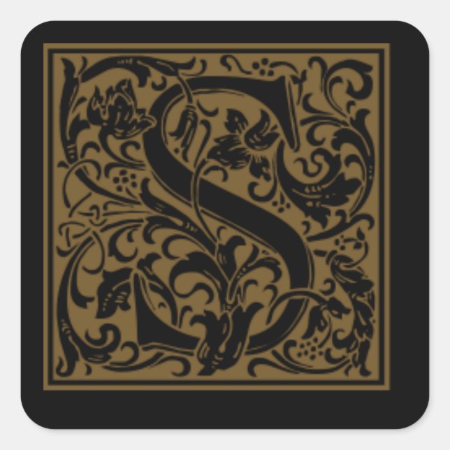 Antique S Monogram Square Sticker (Front)