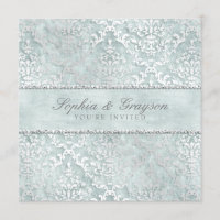 Antique Sage Glimmer Damask Wedding Invite